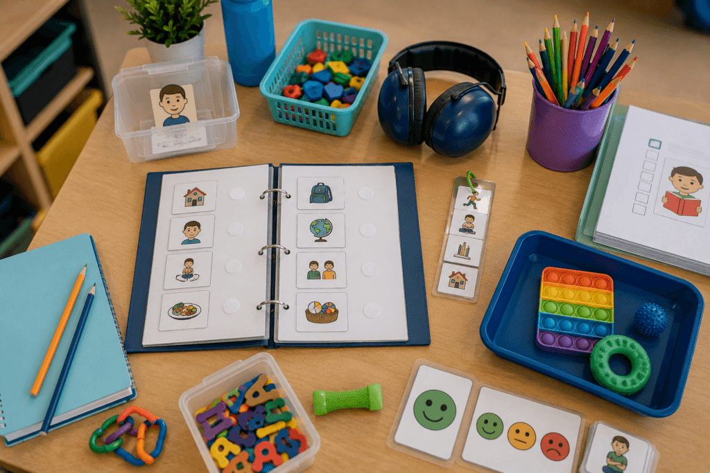 Recursos visuais utilizados em adaptações escolares para alunos autistas