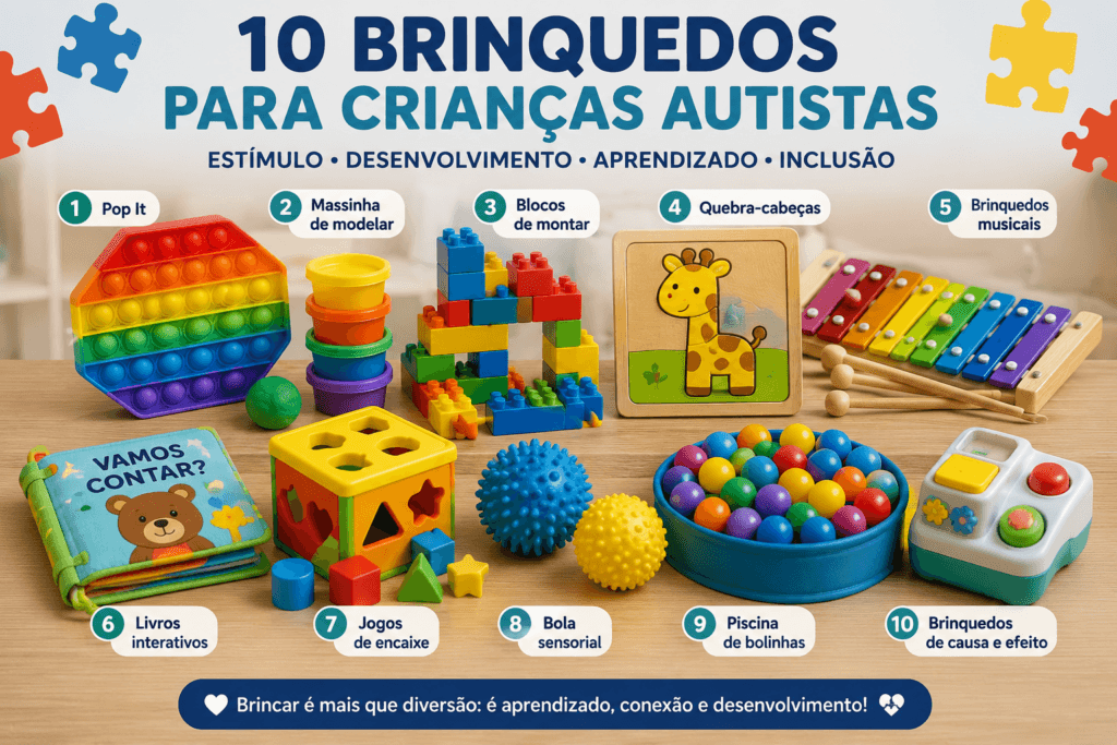 Diversos brinquedos educativos e sensoriais para crianças autistas
