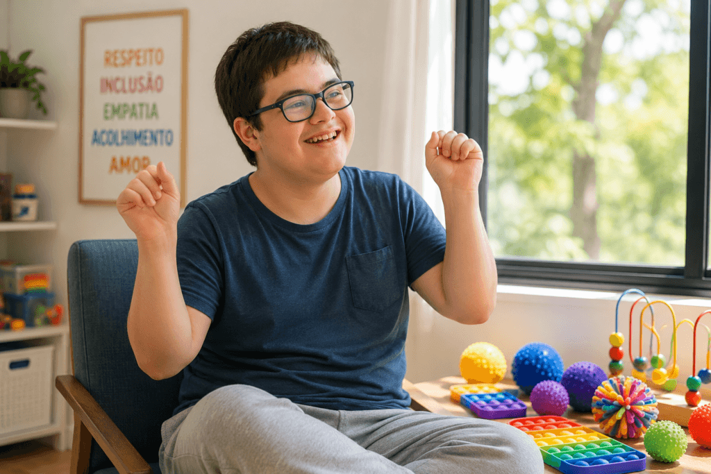 flapping autismo - criança balançando as mãos em ambiente tranquilo