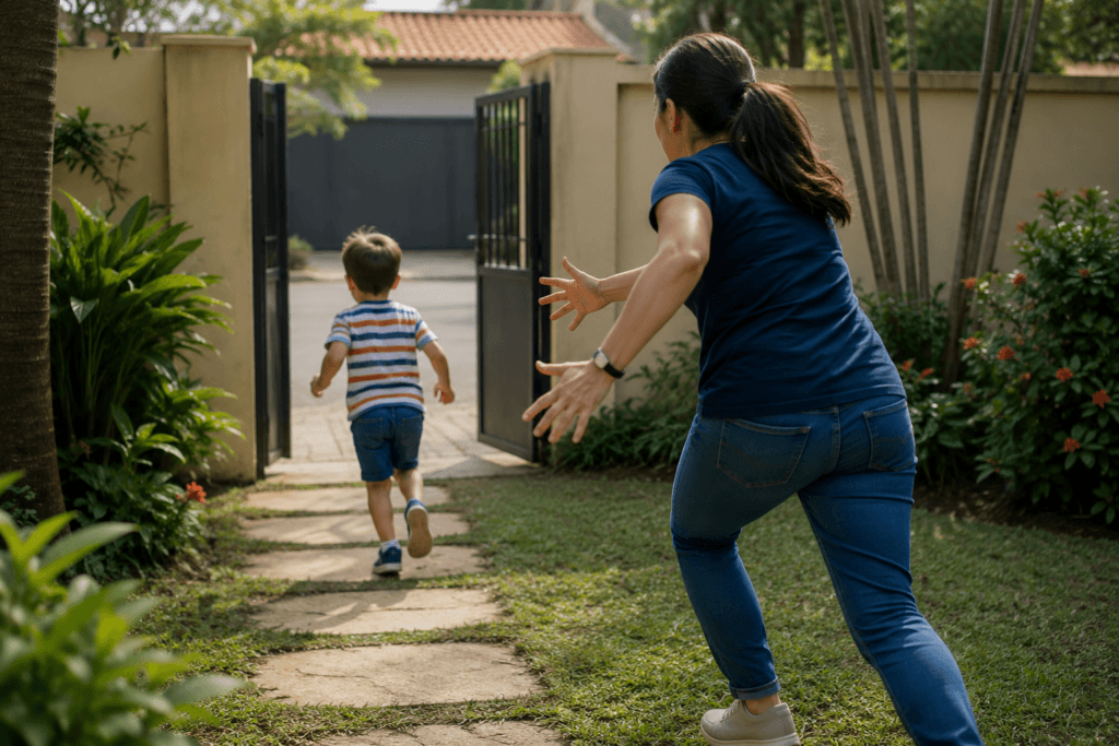elopement no autismo - criança autista se aproximando de portão aberto