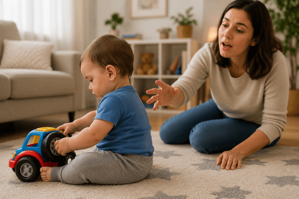 sinais de autismo em bebê de 1 ano - bebê concentrado em objeto repetitivo