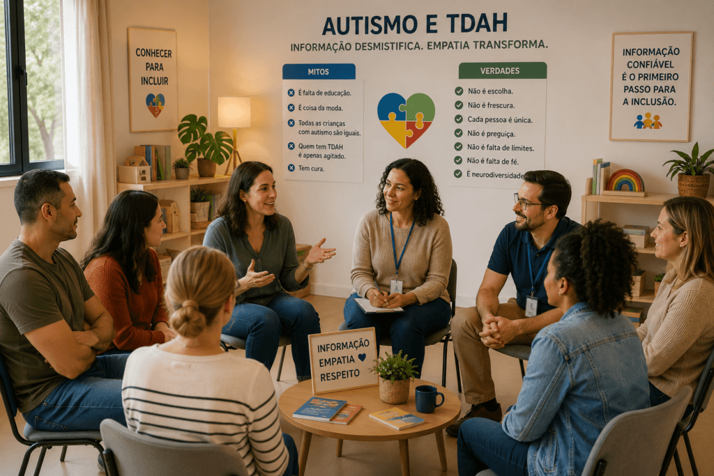 mitos e verdades sobre autismo e TDAH - pais e profissionais em conversa educativa